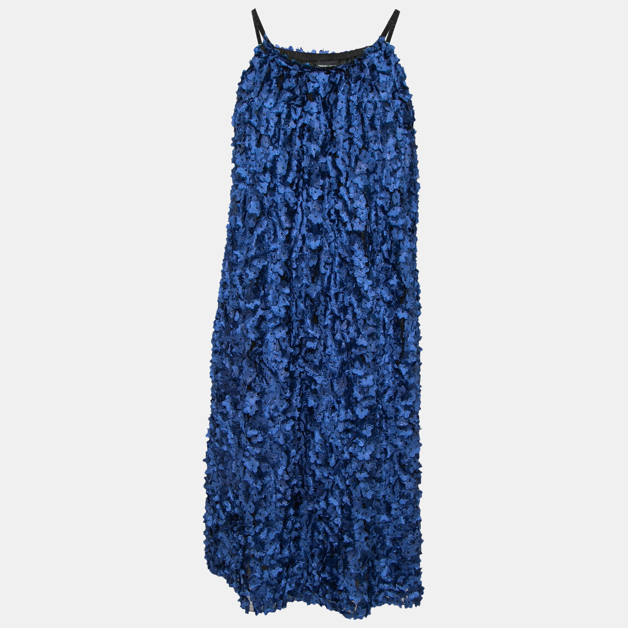

Giorgio Armani Blue Floral Applique Tulle Shift Dress