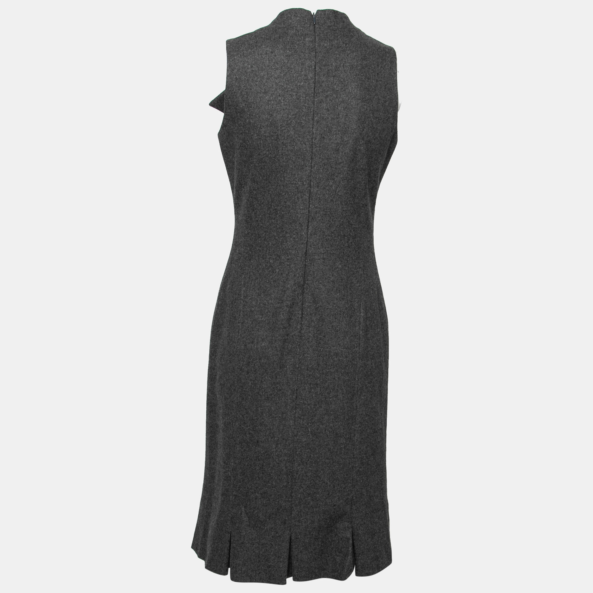 

Giorgio Armani Charcoal Grey Wool Knot Detail Midi Dress