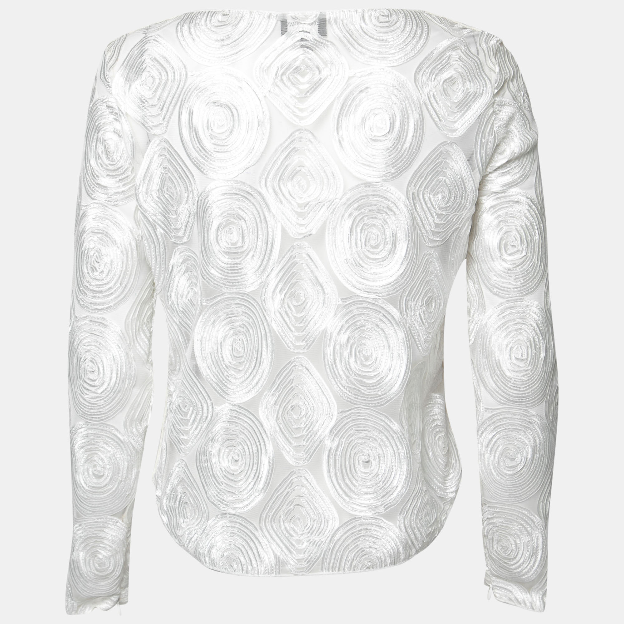 

Giorgio Armani White Embroidered Tulle Long Sleeve Top