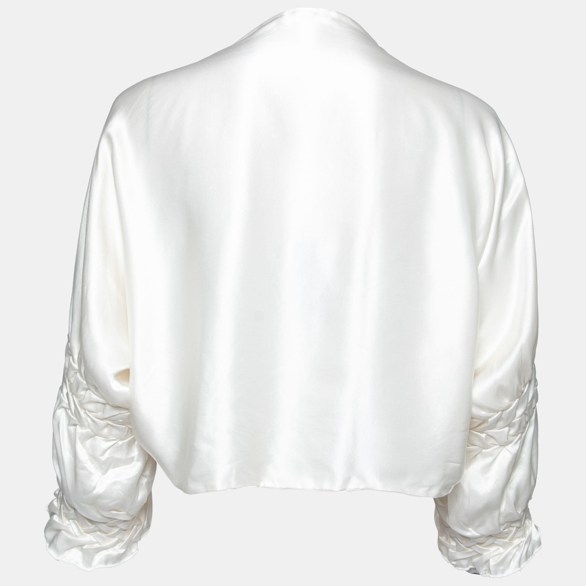 

Giorgio Armani White Silk & Velvet Draped Shrug OS