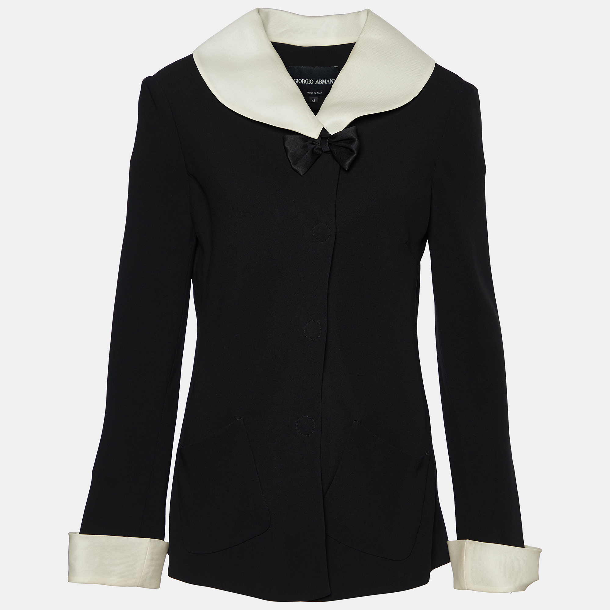 Giorgio Armani Black Silk Contrast Collar Detail Jacket M