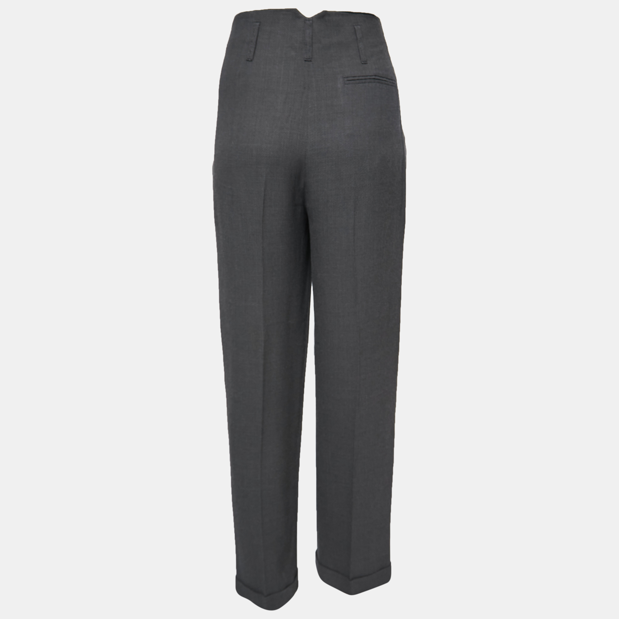 

Giorgio Armani Grey Herringbone Wool Blend High Waist Wide Leg Trousers  / Waist: 27
