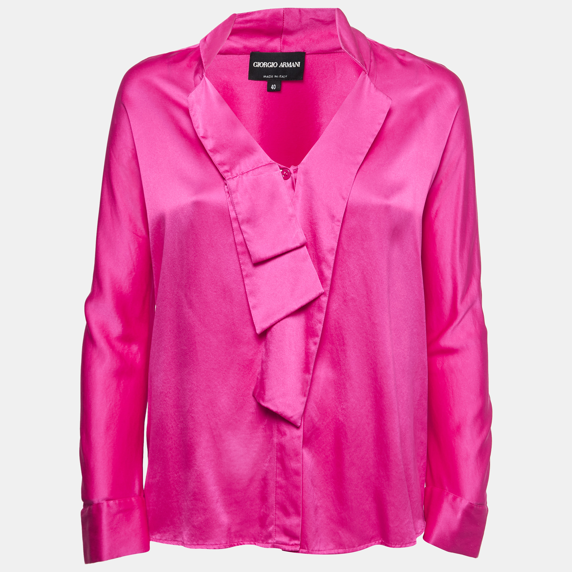 Pre-owned Giorgio Armani Pink Silk Tie Detailed Button Front Shirt Blouse S