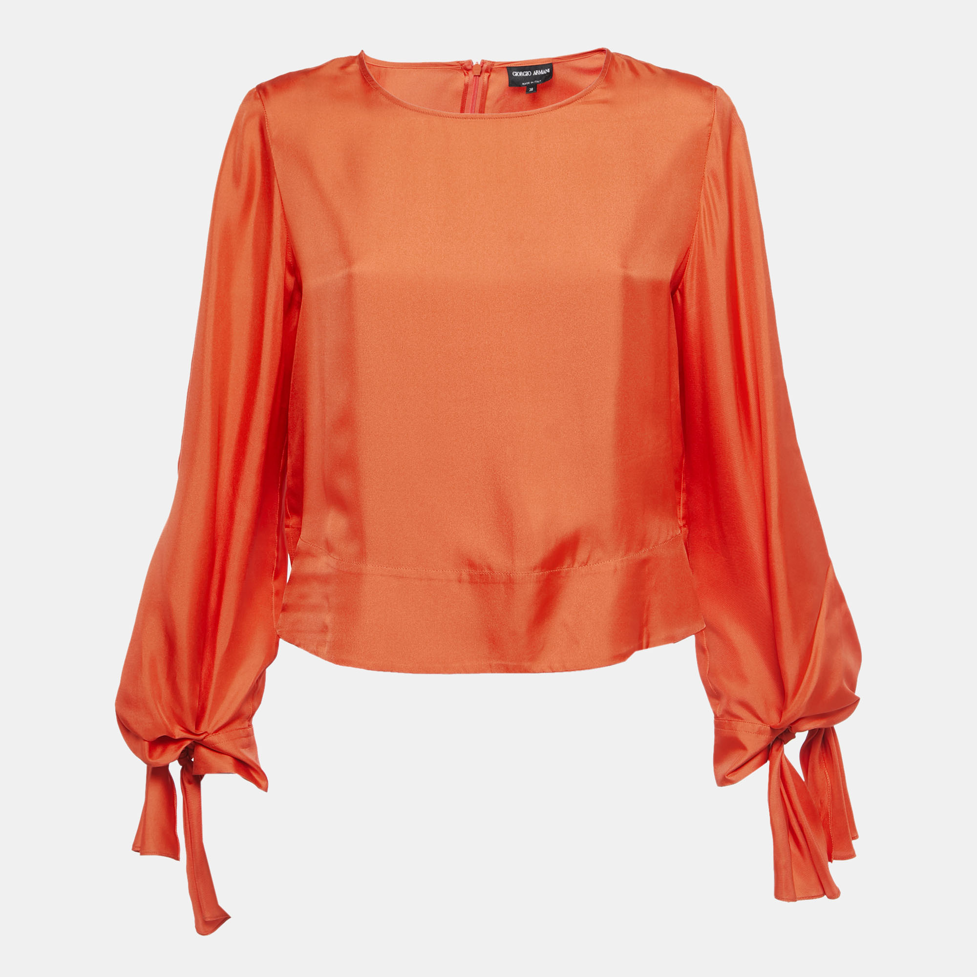 

Giorgio Armani Orange Silk Tie Sleeve Detail Blouse S