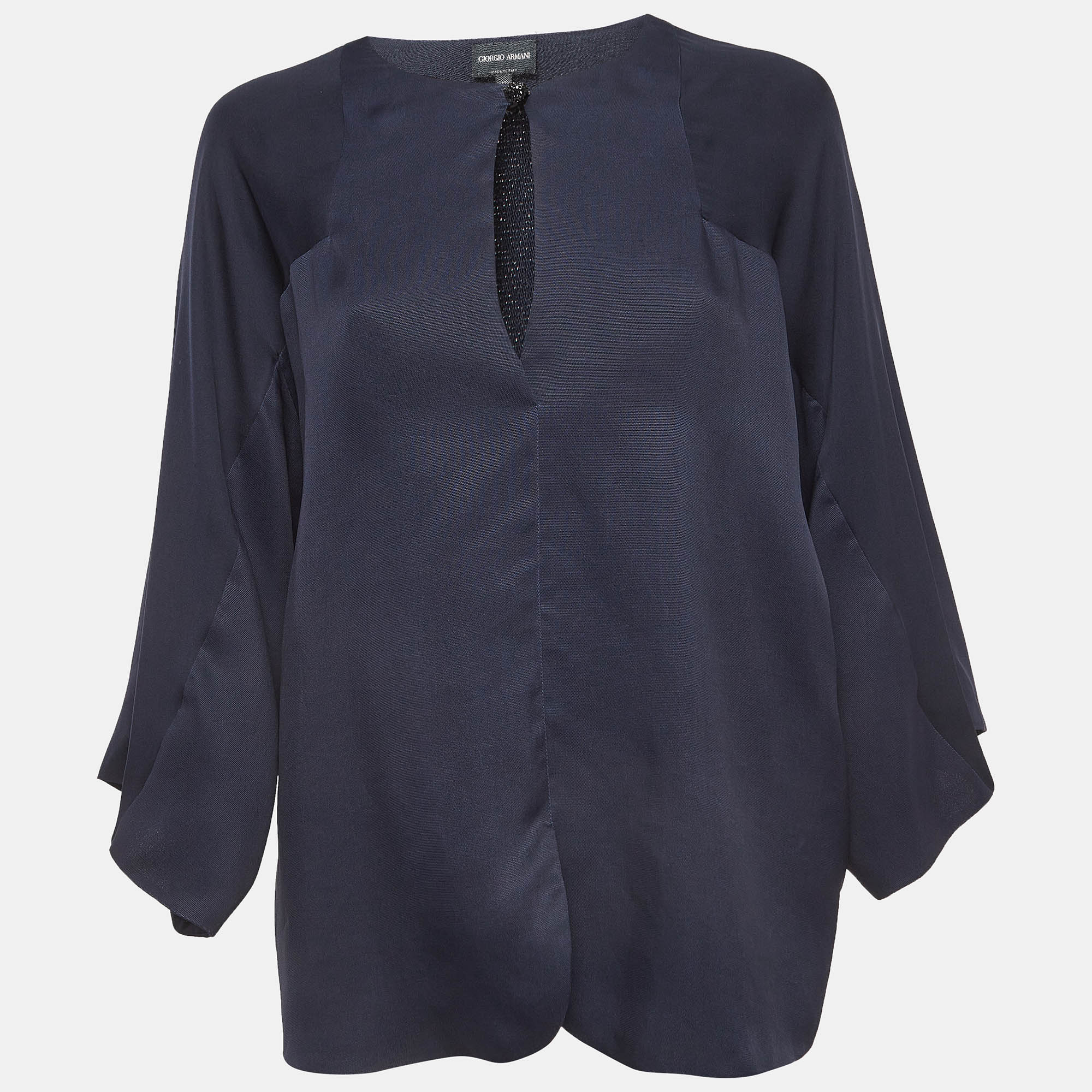 Pre-owned Giorgio Armani Navy Blue Silk Kimono Sleeve Blouse M