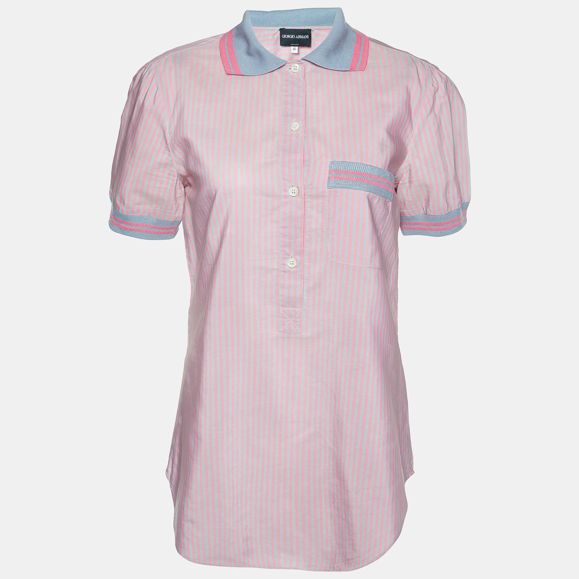 

Giorgio Armani Pink Stripe Poplin Half Placket Shirt