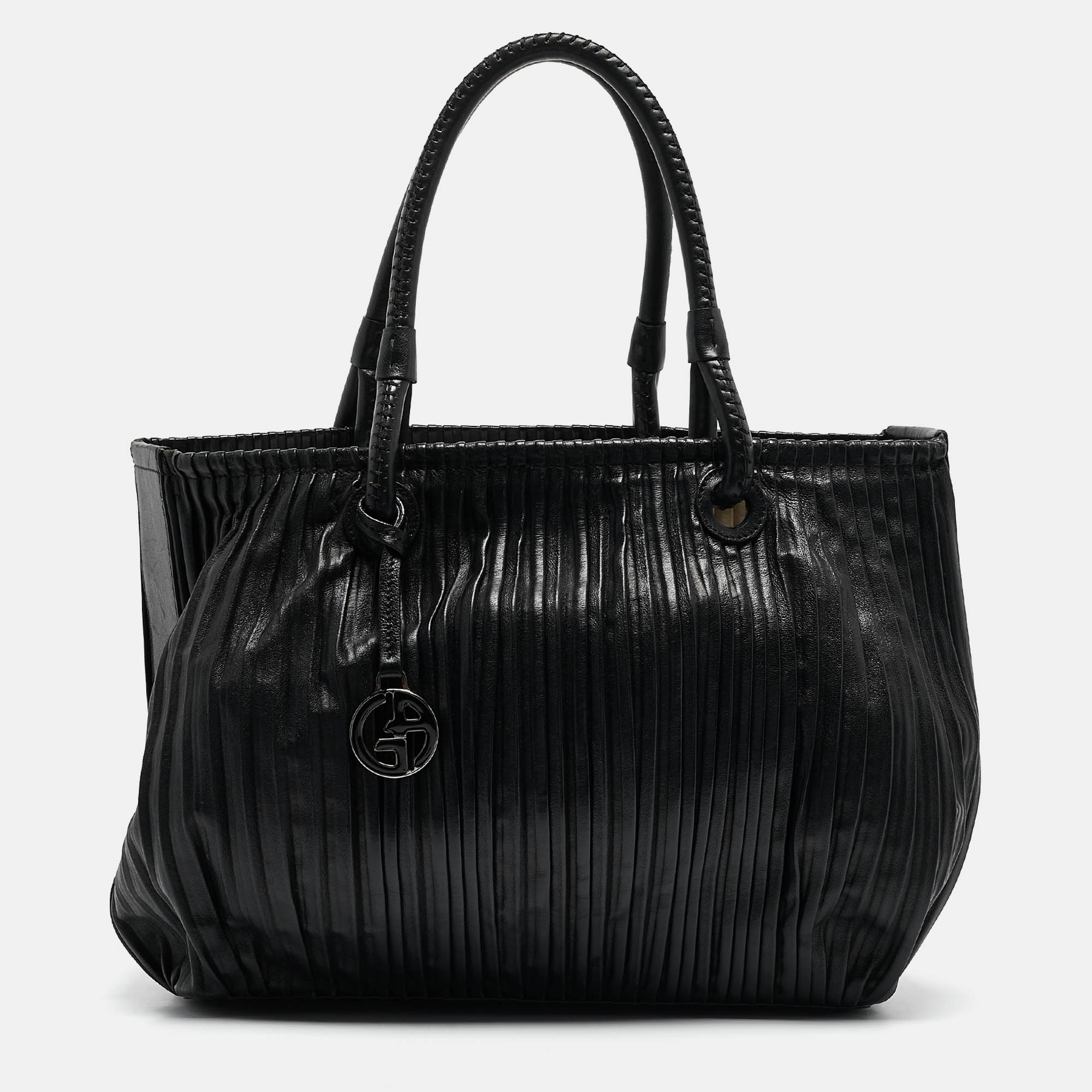 

Giorgio Armani Black Pleated Leather Tote