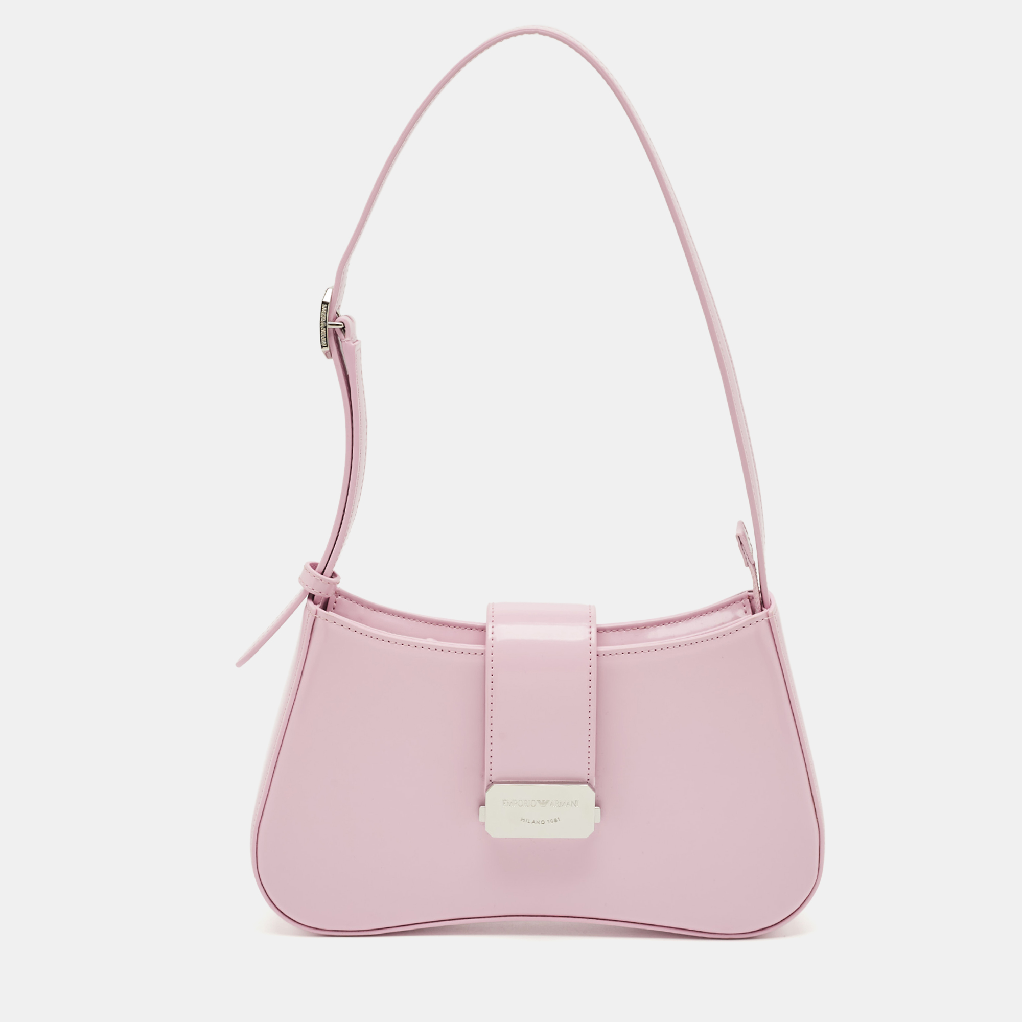 Pre-owned Giorgio Armani Pink Patent Leather Logo Flap Shoulder Bag