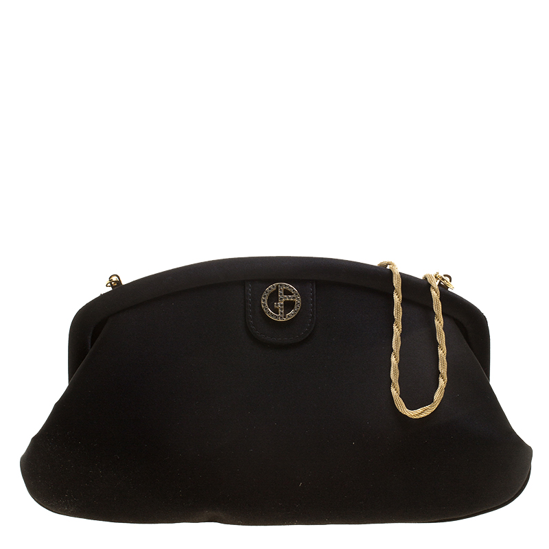 Pre Owned Giorgio Armani Black Satin Dinner Clutch