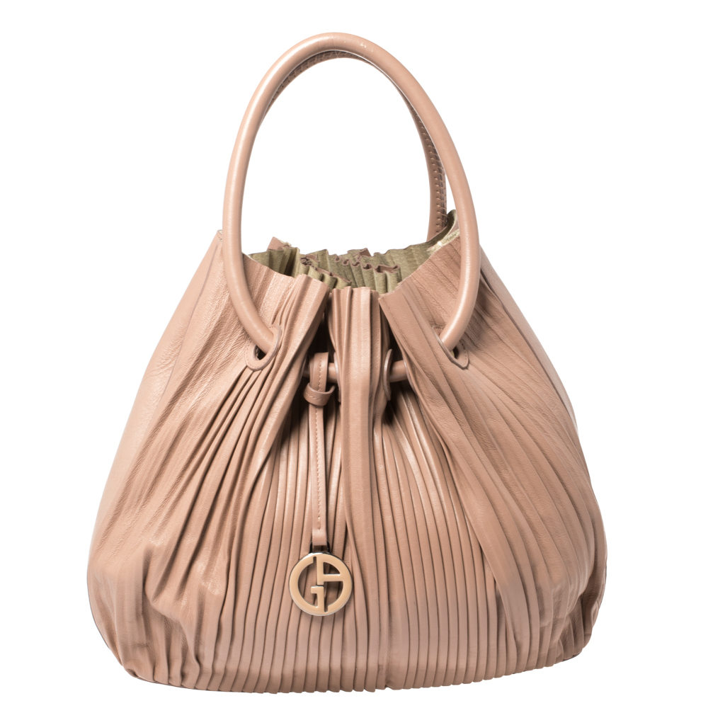 GIORGIO ARMANI PINK GATHERED LEATHER HOBO