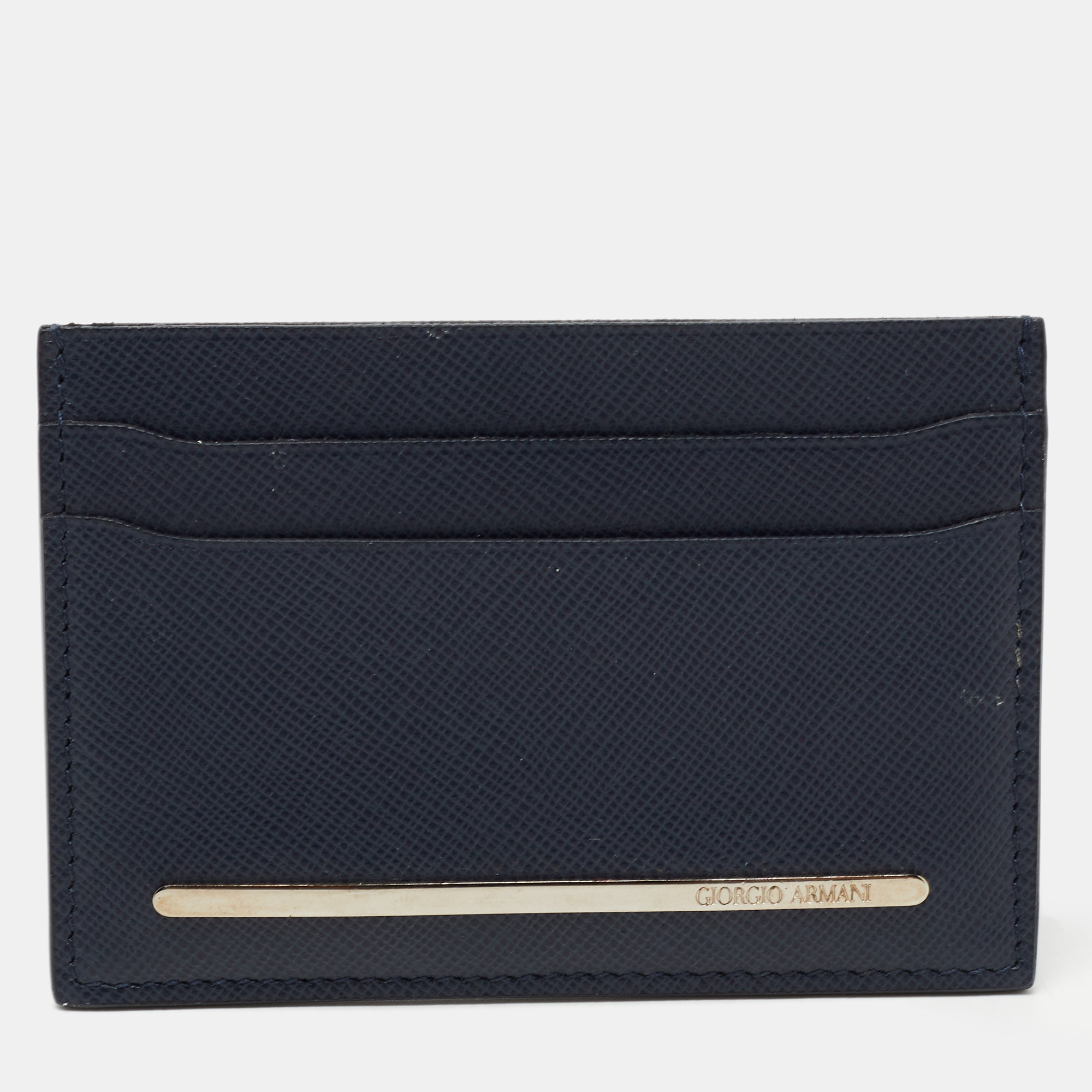 Pre-owned Giorgio Armani Navy Blue Leather Card Holder