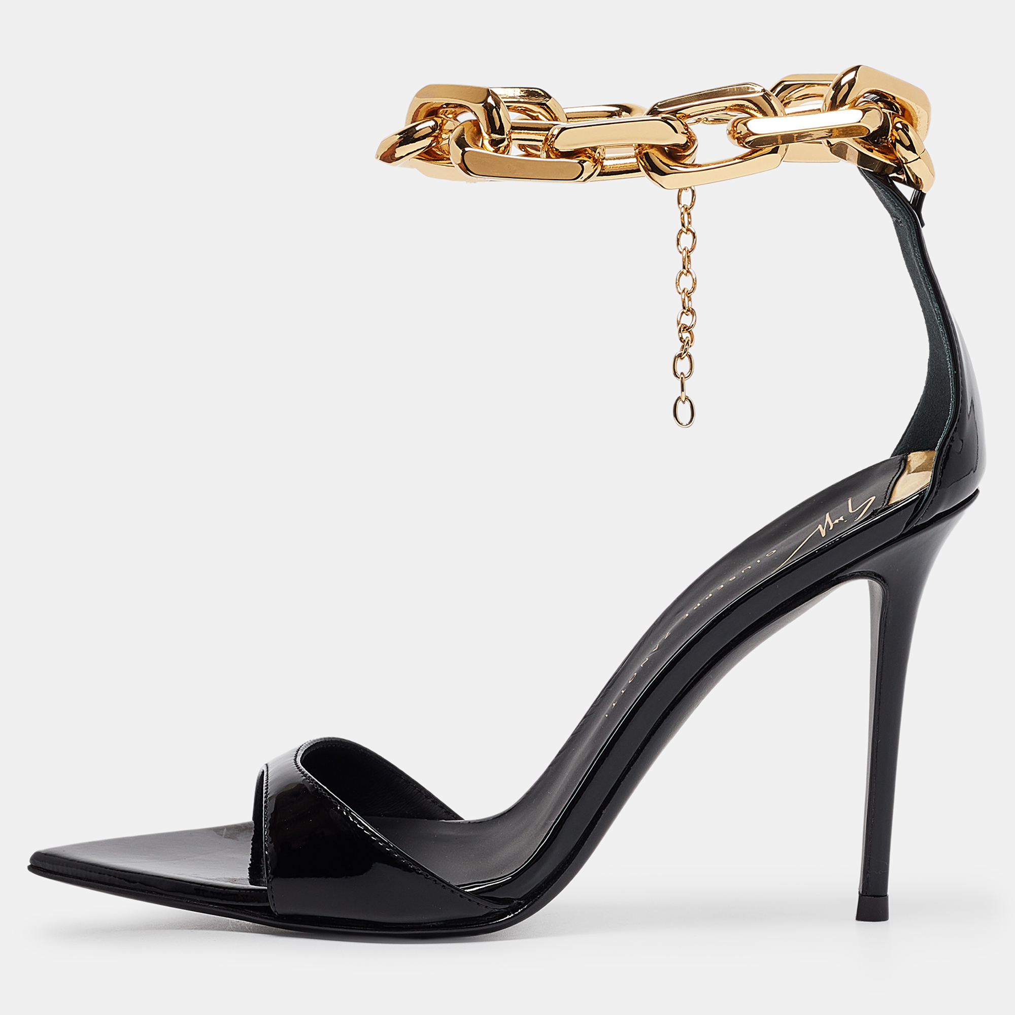 

Giuseppe Zanotti Black Patent Leather Intriigo Chain Sandals Size