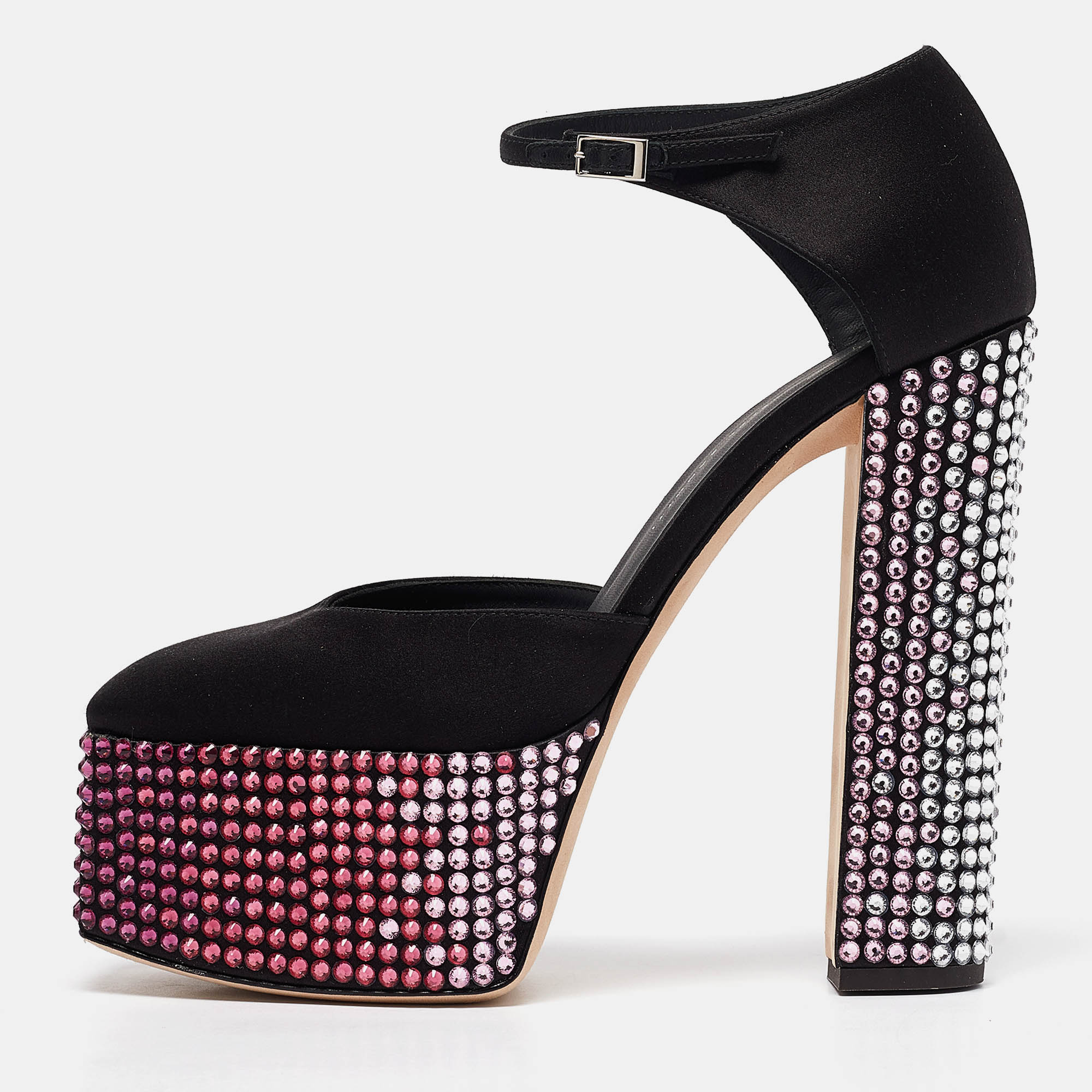 

Giuseppe Zanotti Black Satin Crystal Embellished Ankle Strap Sandals