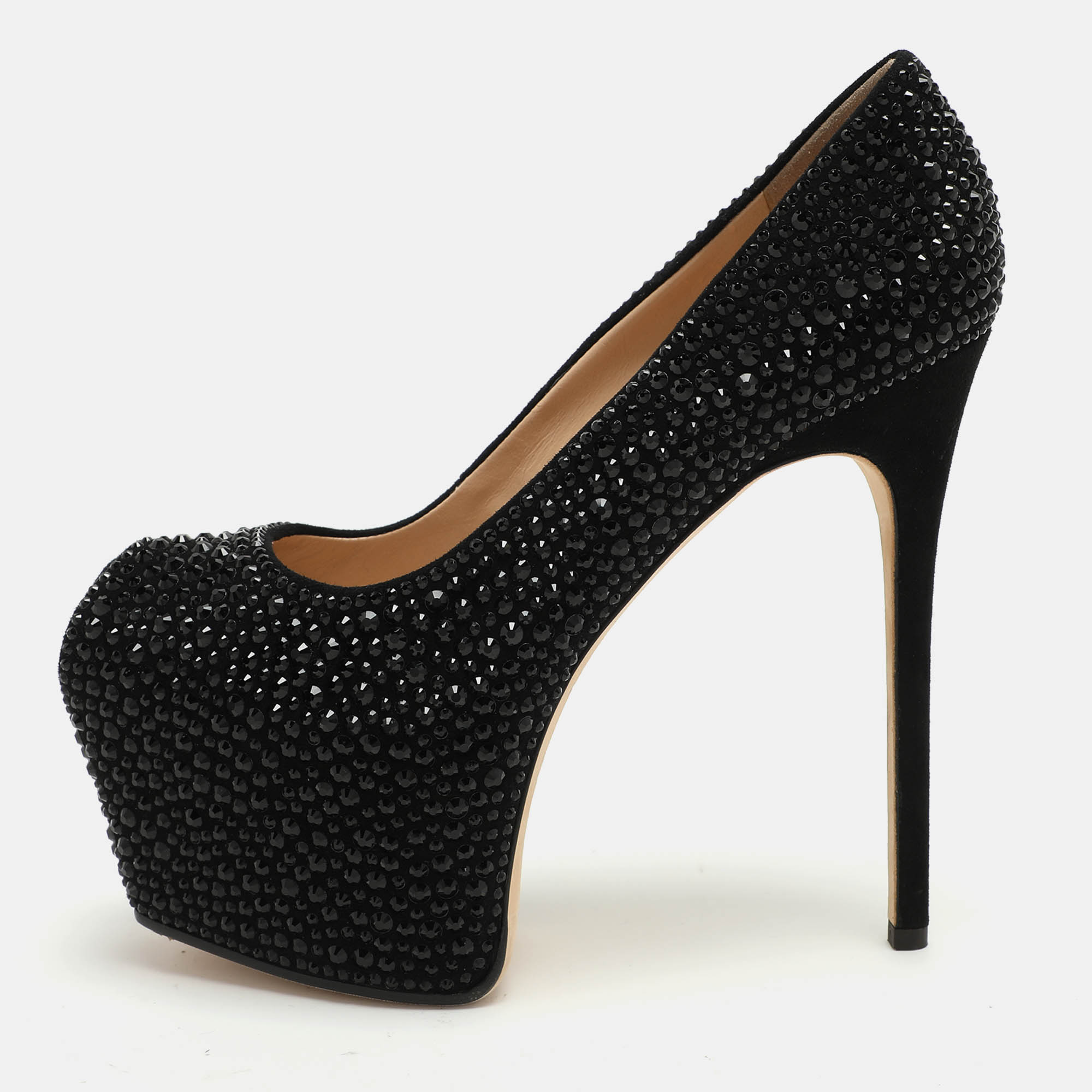 

Giuseppe Zanotti Black Suede Embellished Platform Pumps Size