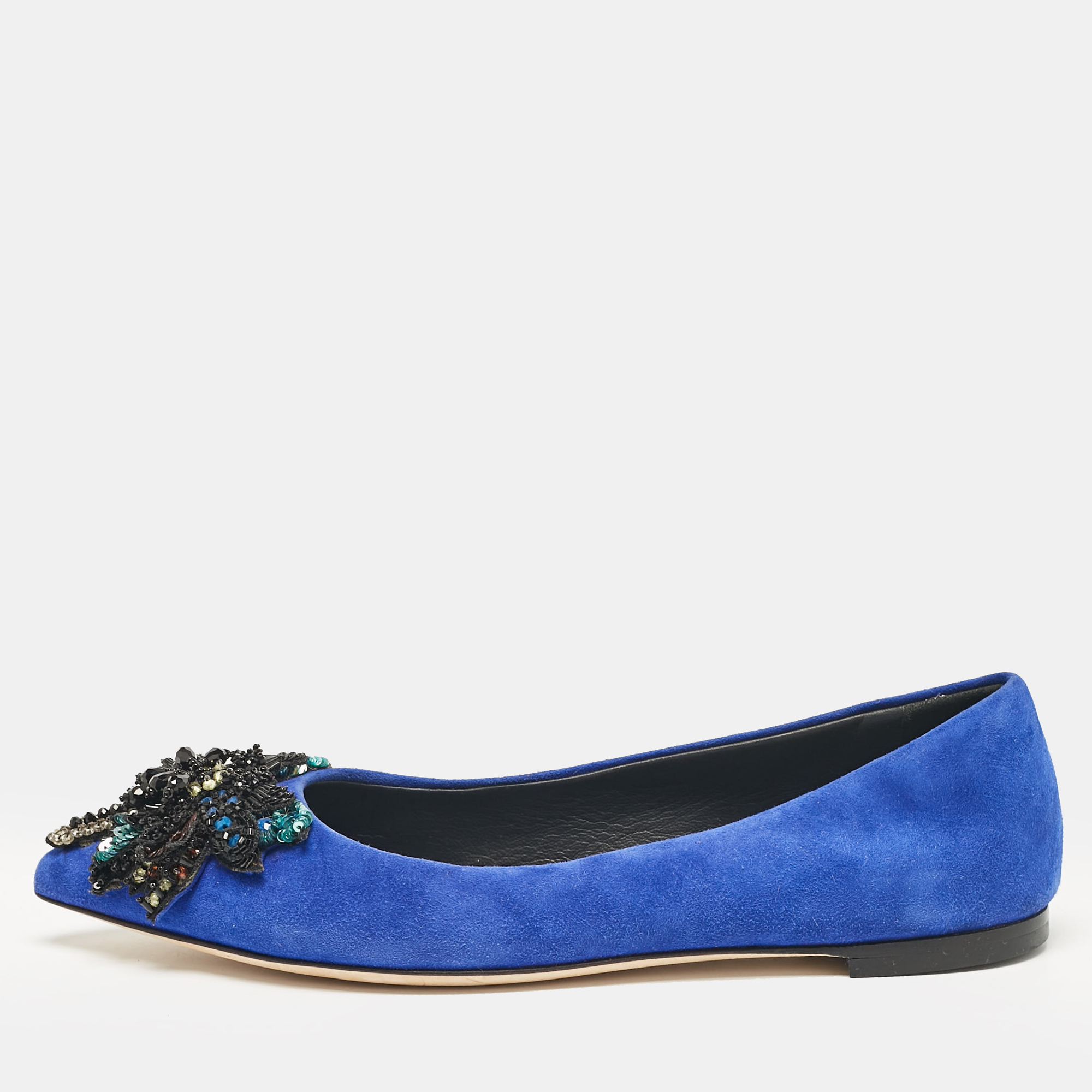 

Giuseppe Zanotti Blue Suede Crystal Embellished Ballet Flats Size