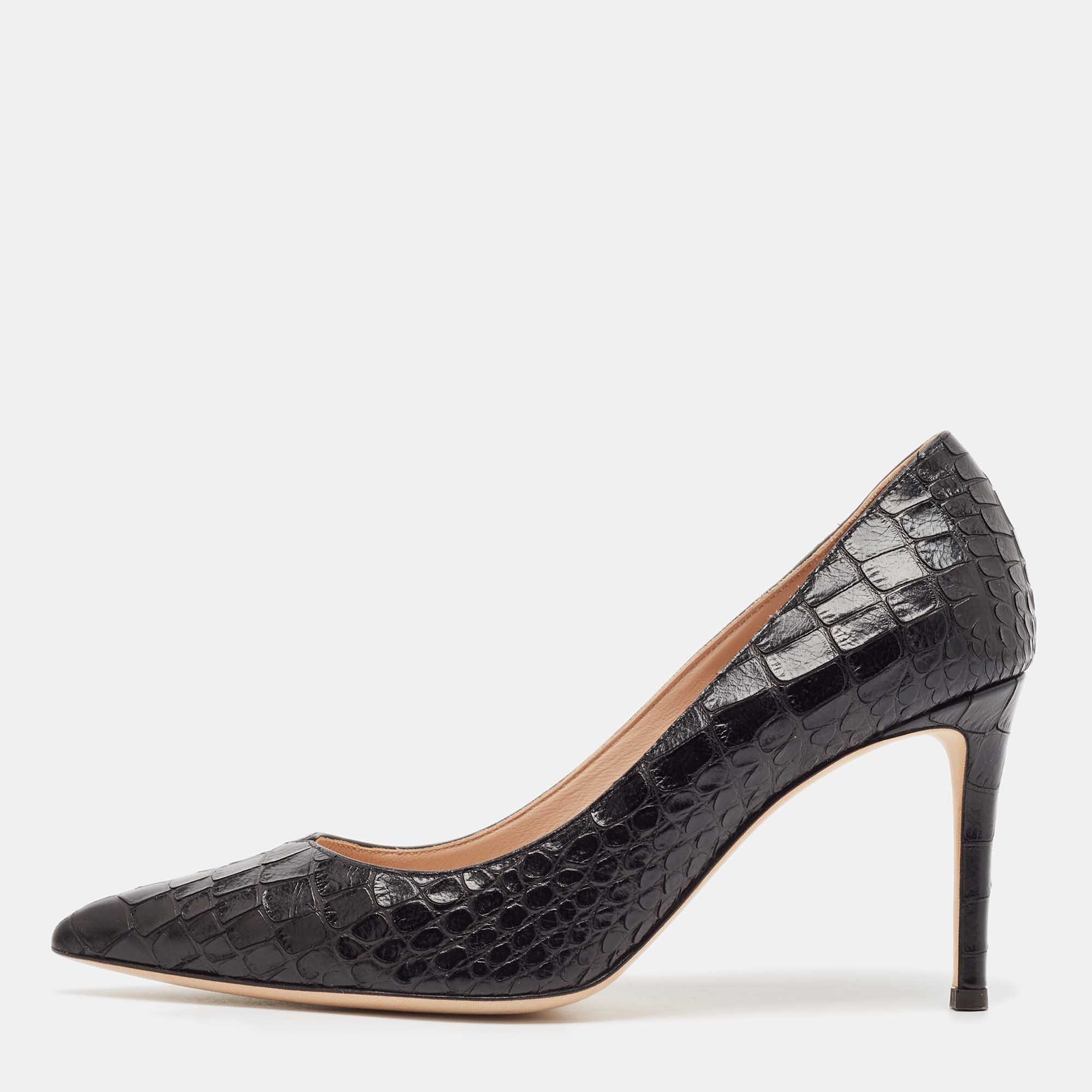 

Giuseppe Zanotti Black Croc Embossed Leather Pointed Toe Pumps Size