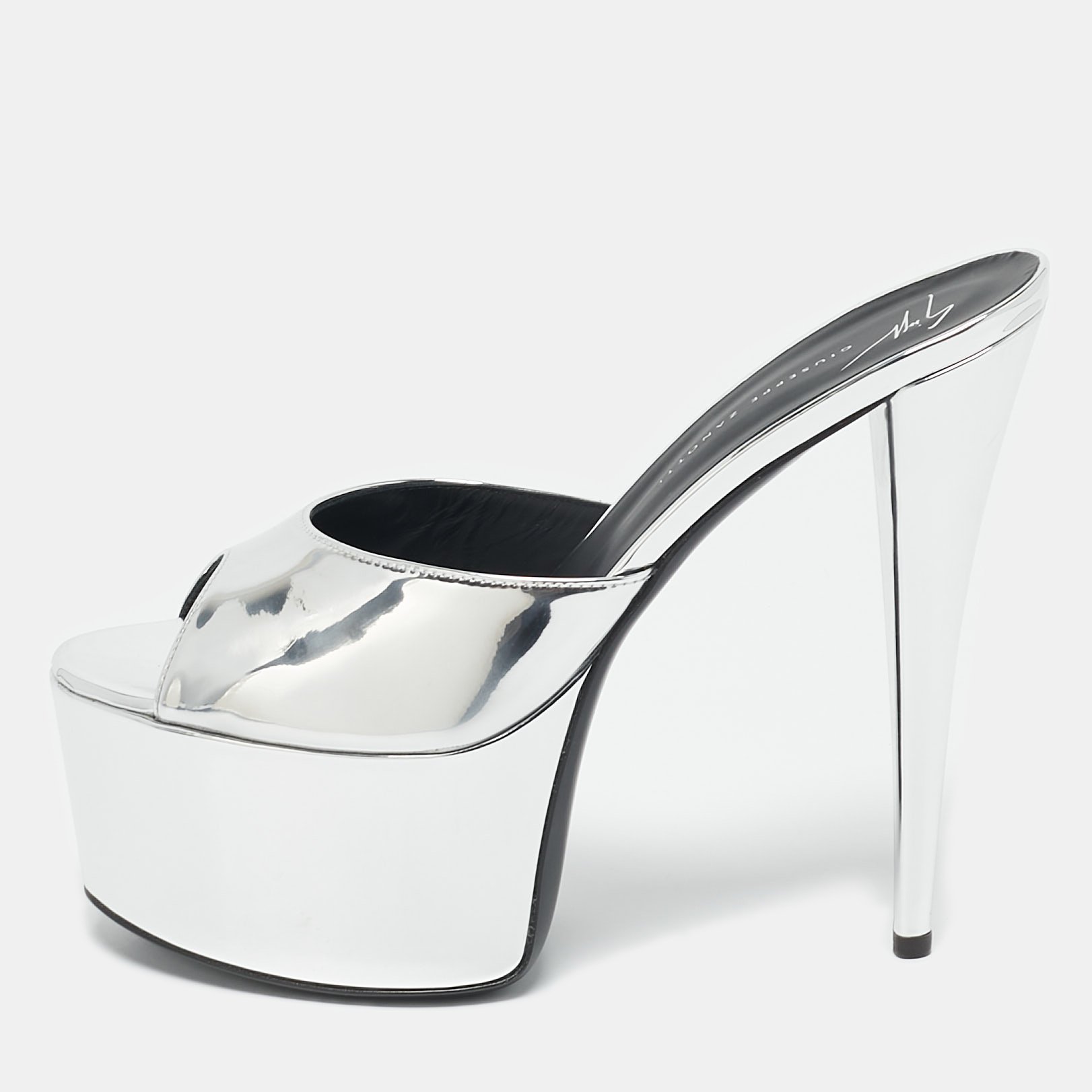 

Giuseppe Zanotti Silver Leather Platform Slide Sandals Size