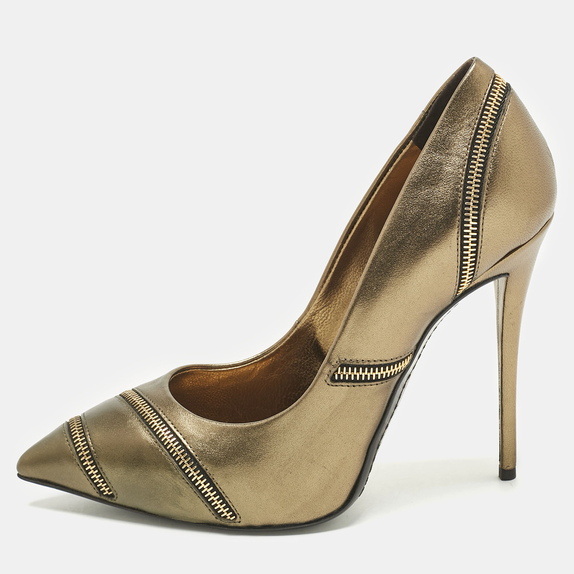 

Giuseppe Zanotti Bronze Metallic Leather Zipper Accent Pumps Size, Brown