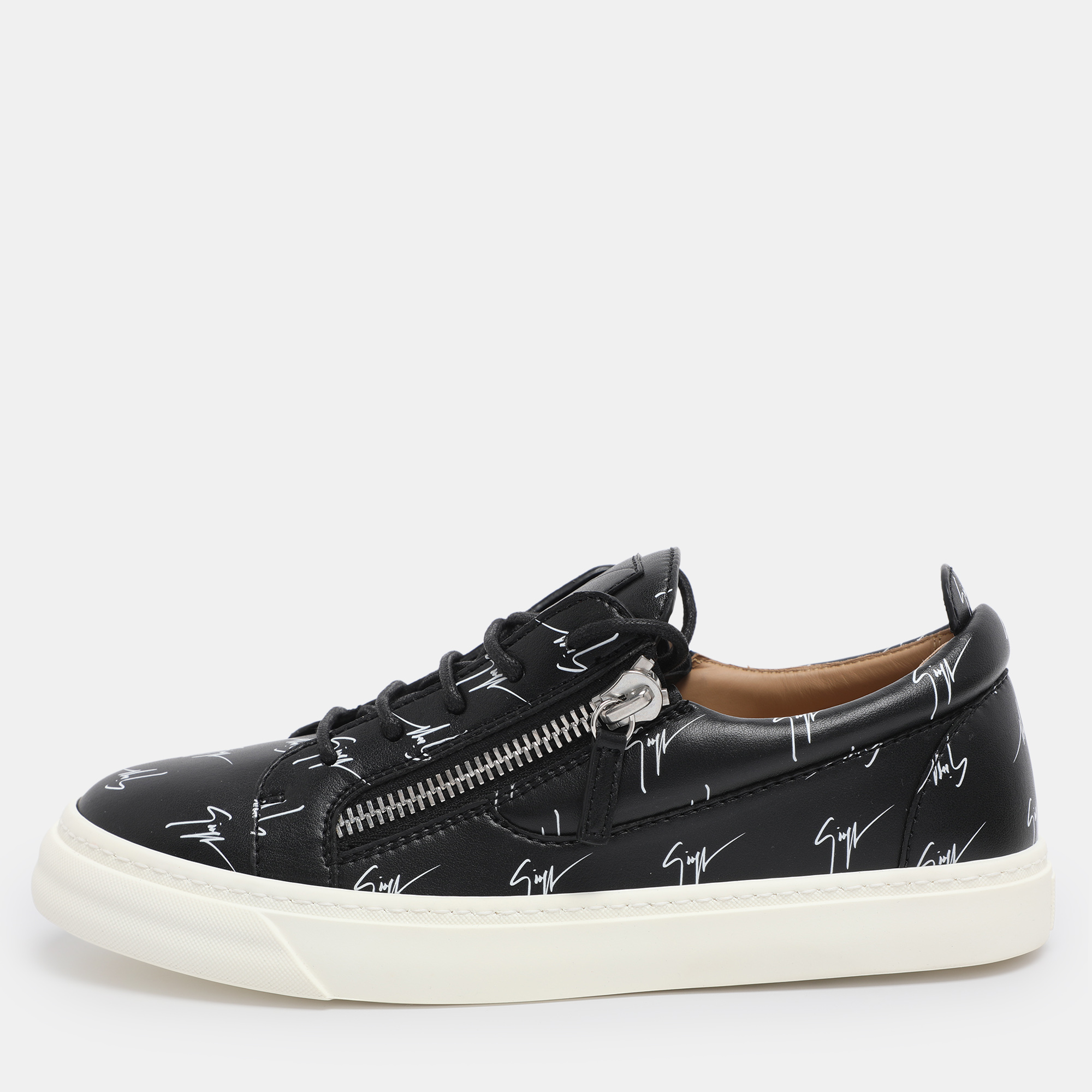 

Giuseppe Zanotti Black Logo Print Leather Frankie Low Top Sneakers Size 39