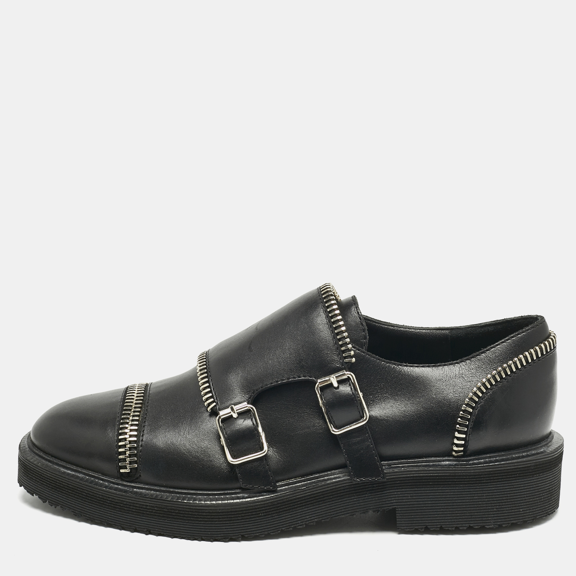 Pre-owned Giuseppe Zanotti Black Leather Monk Strap Oxford Size 36