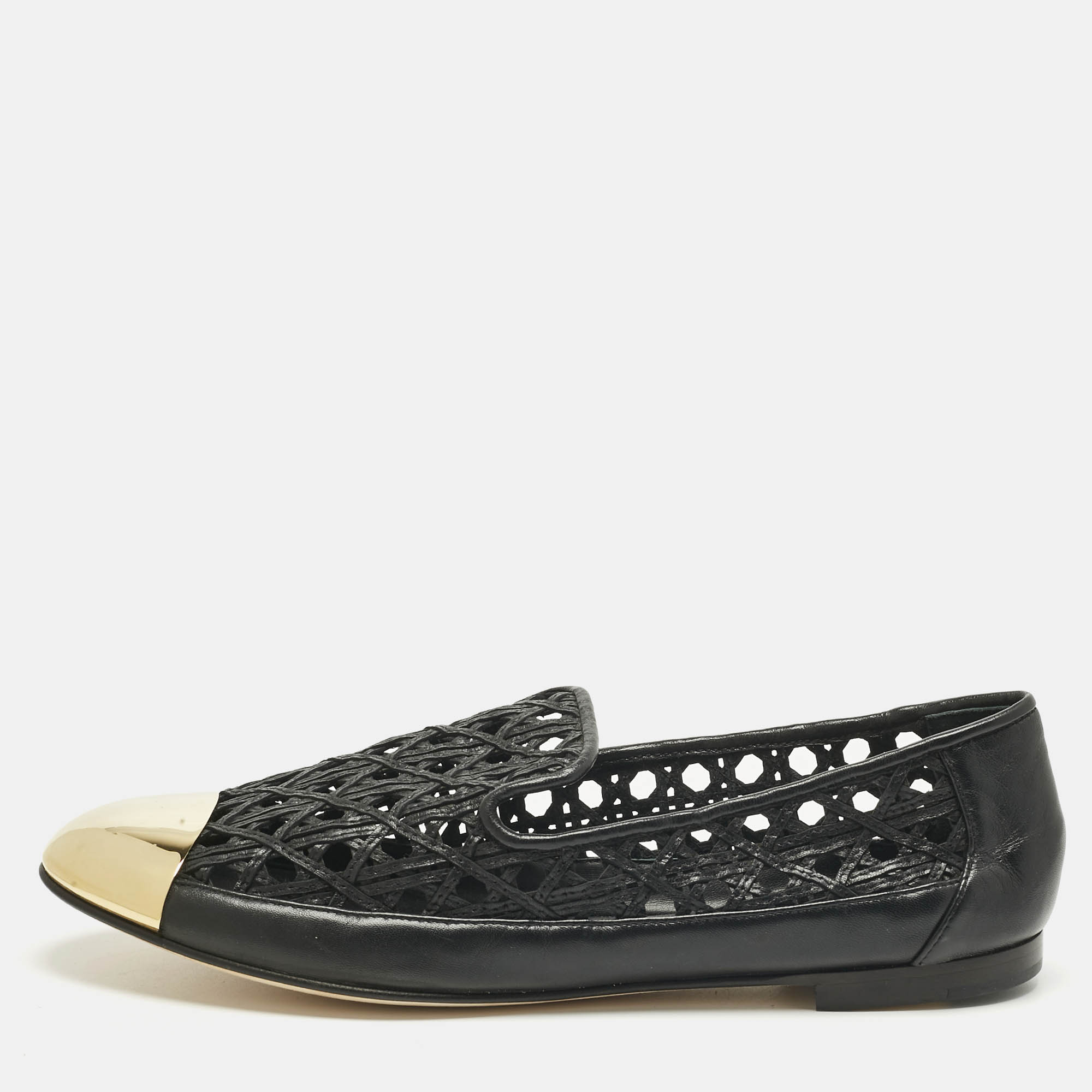 Pre-owned Giuseppe Zanotti Black Leather Cap Toe Smoking Slippers Size 41