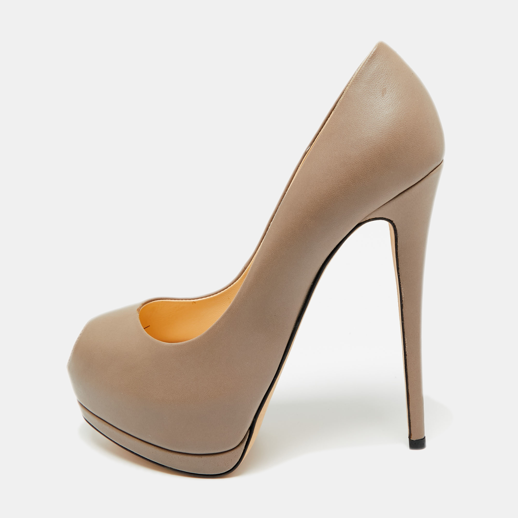 

Giuseppe Zanotti Dark Beige Leather Peep Toe Platform Pumps Size