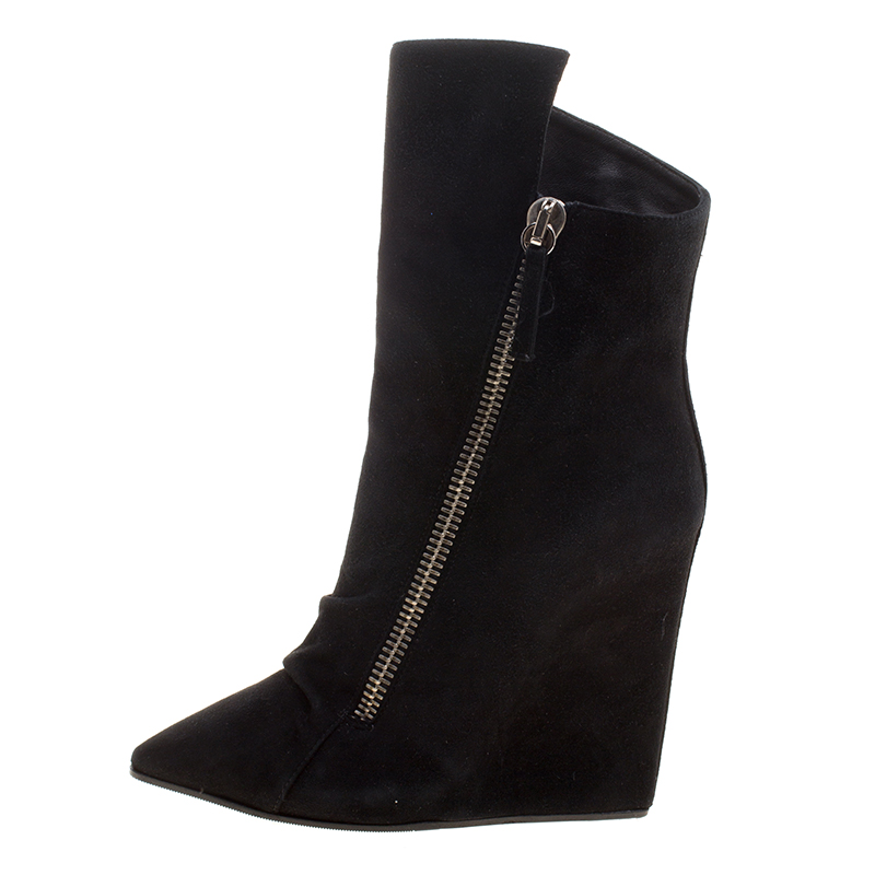 

Giuseppe Zanotti Black Suede Wedge Ankle Boots Size
