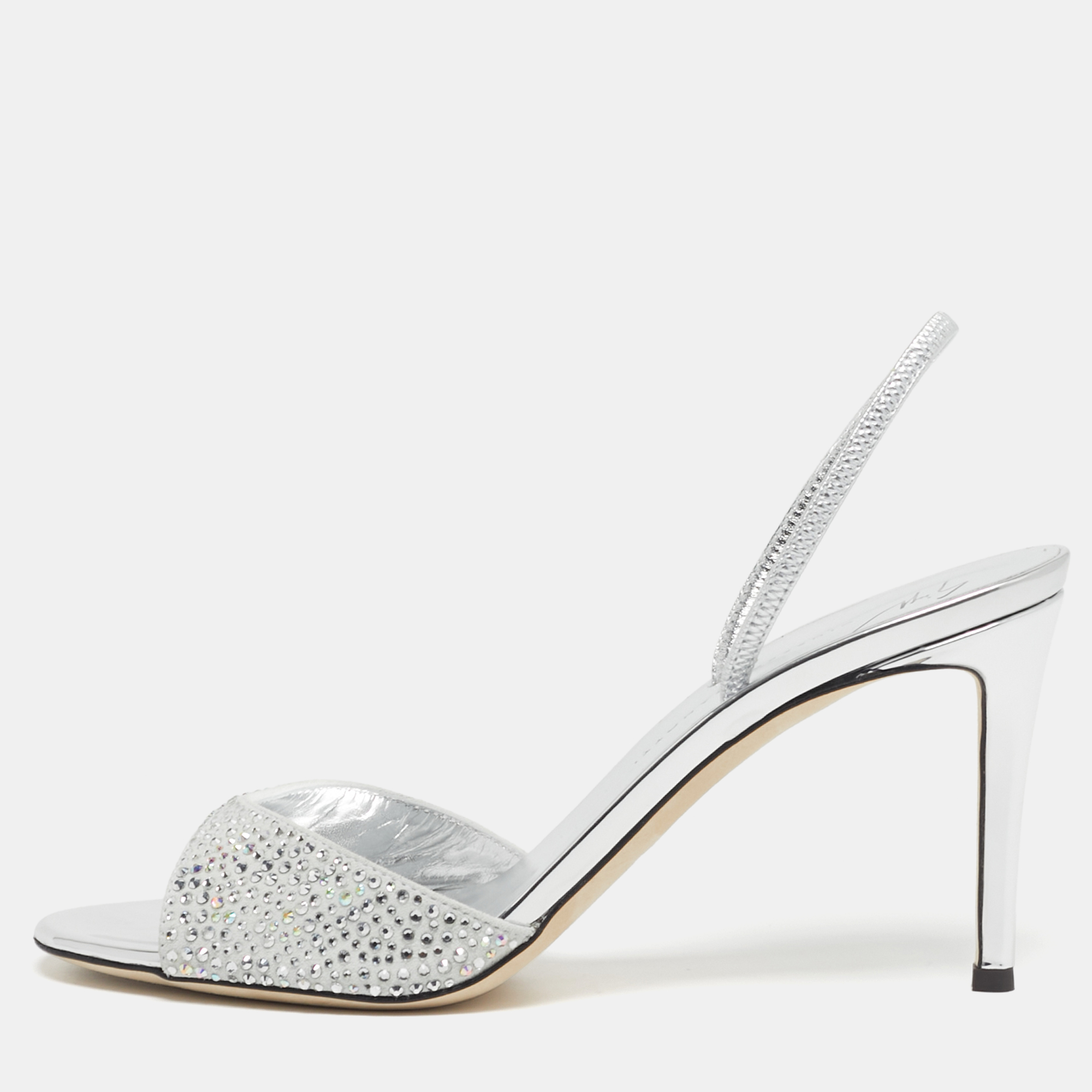 

Giuseppe Zanotti Lilibeth Starlight Size  Light Grey Suede Crystal Embellished Slingback Sandals
