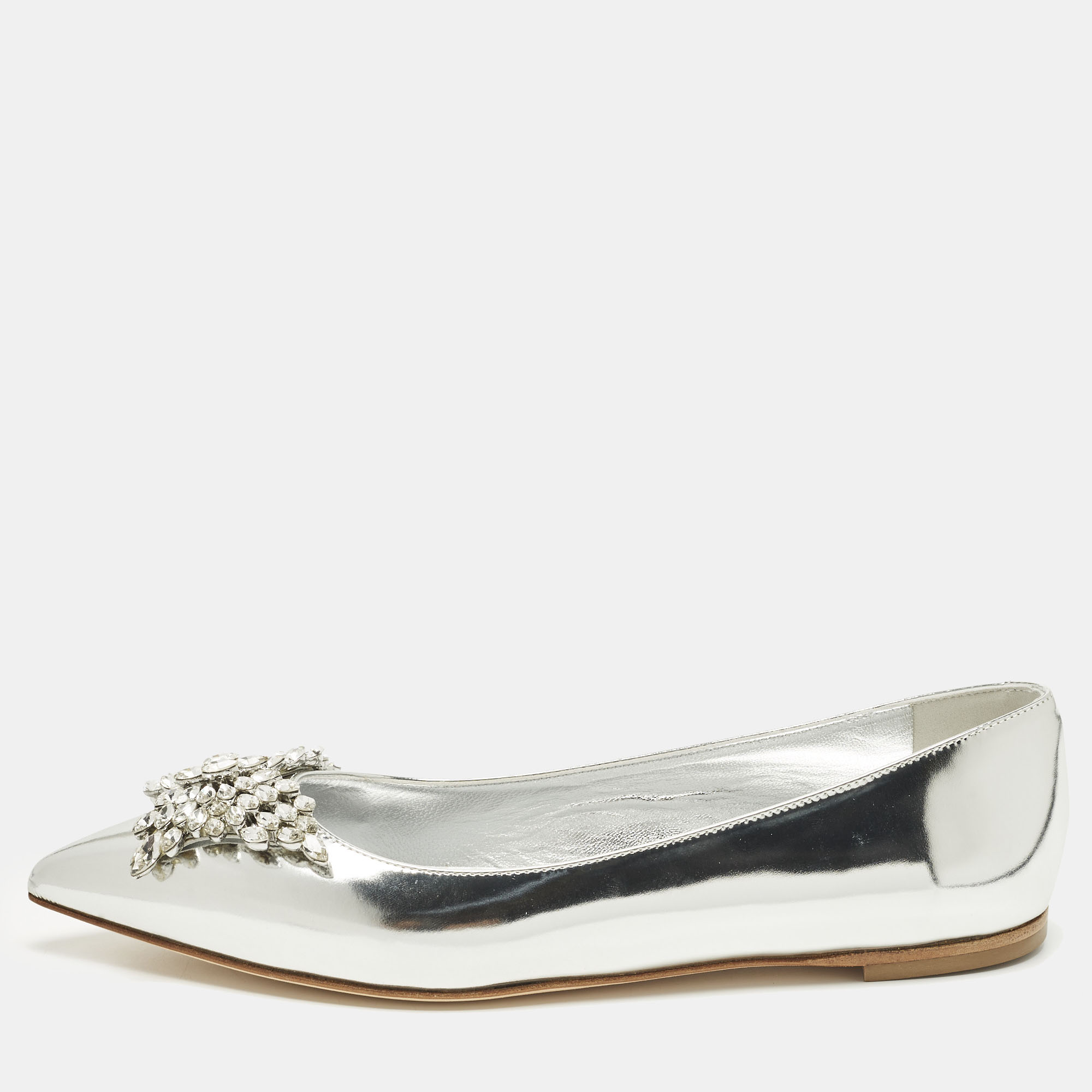 

Giuseppe Zanotti Size  Silver Leather Crystal Embellished Ballet Flats