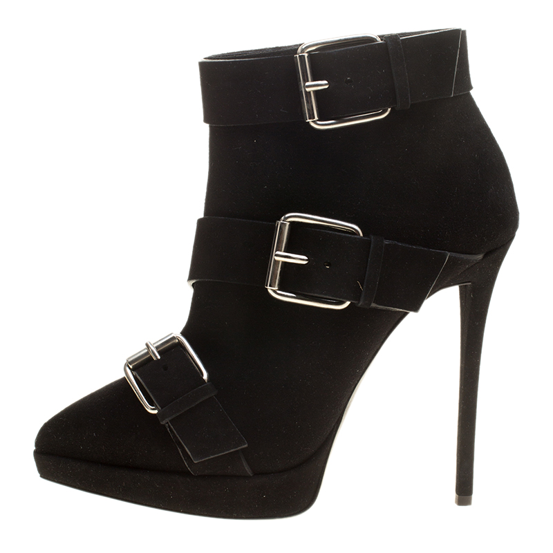 

Giuseppe Zanotti Black Buckled Suede Platform Ankle Boots Size