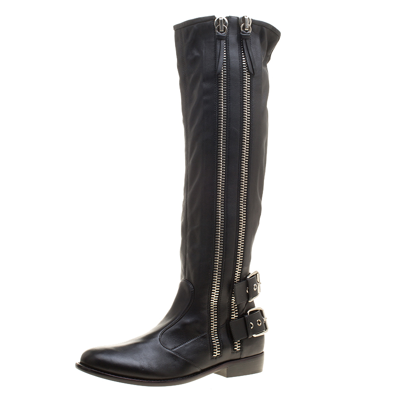 Pre Owned بوت للركبة جوسيبي زانوتي كوباين جلد أسود بسحاب مقاس 41