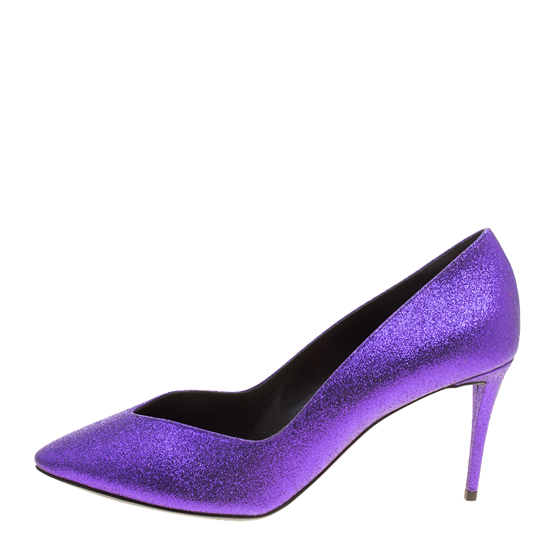 

Giuseppe Zanotti Purple Glitter Olinda V Throat Pumps Size