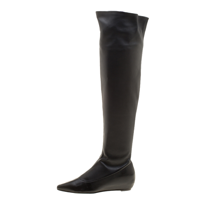 

Giuseppe Zanotti Black Leather Pointed Toe Wedge Over the Knee Boots Size