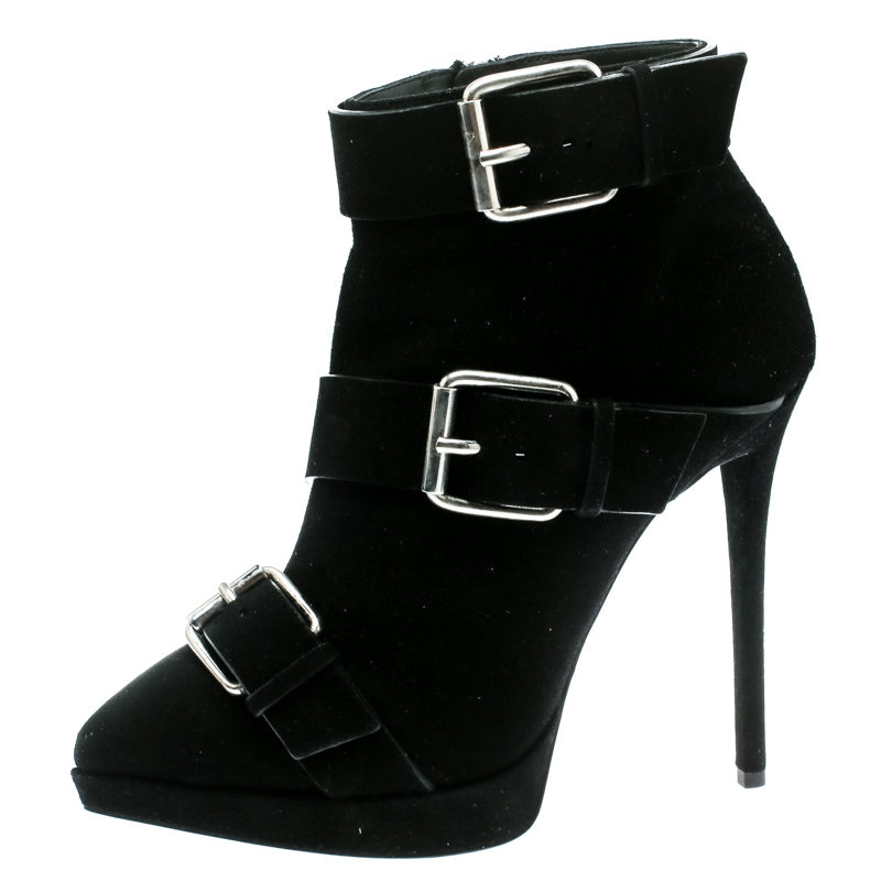 

Giuseppe Zanotti Black Buckled Suede Platform Ankle Boots Size