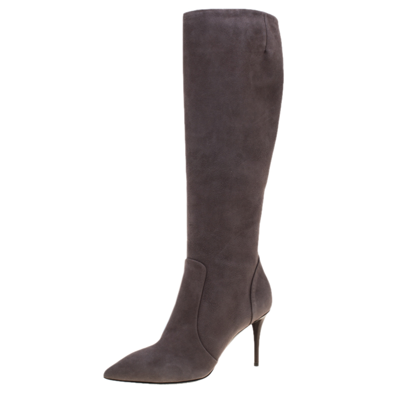 مملوكة مسبقًا حذاء بوت جوسيبي زانوتي طول ركبة مقدمة مدببة سويدي رمادي مقاس 38