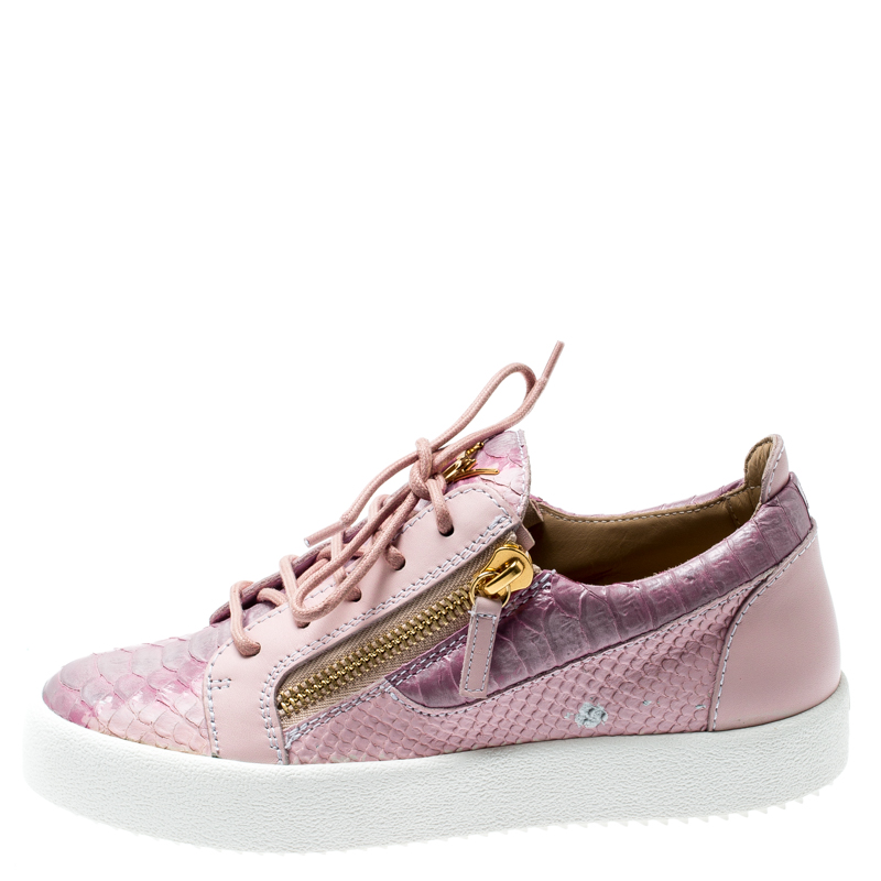 

Giuseppe Zanotti Pink Embossed Python Leather Sefora Sneakers Size