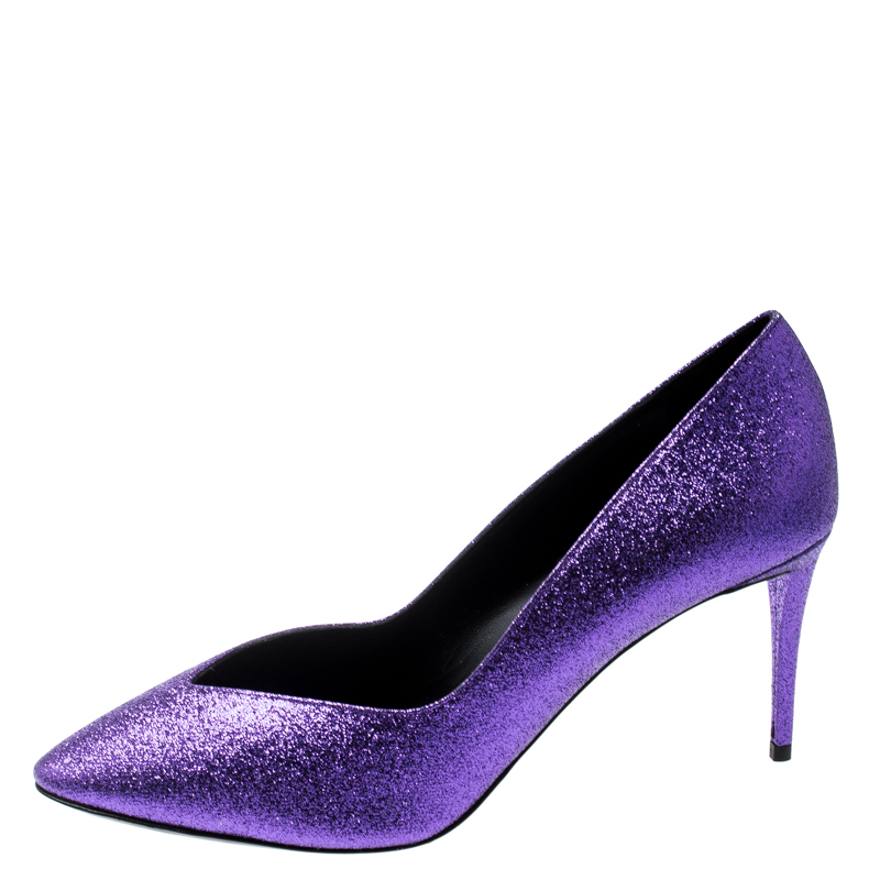 

Giuseppe Zanotti Purple Glitter Olinda V Throat Pumps Size