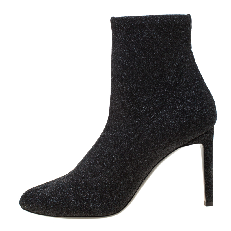 

Giuseppe Zanotti Black Glitter Stretch Fabric Ankle Boots Size