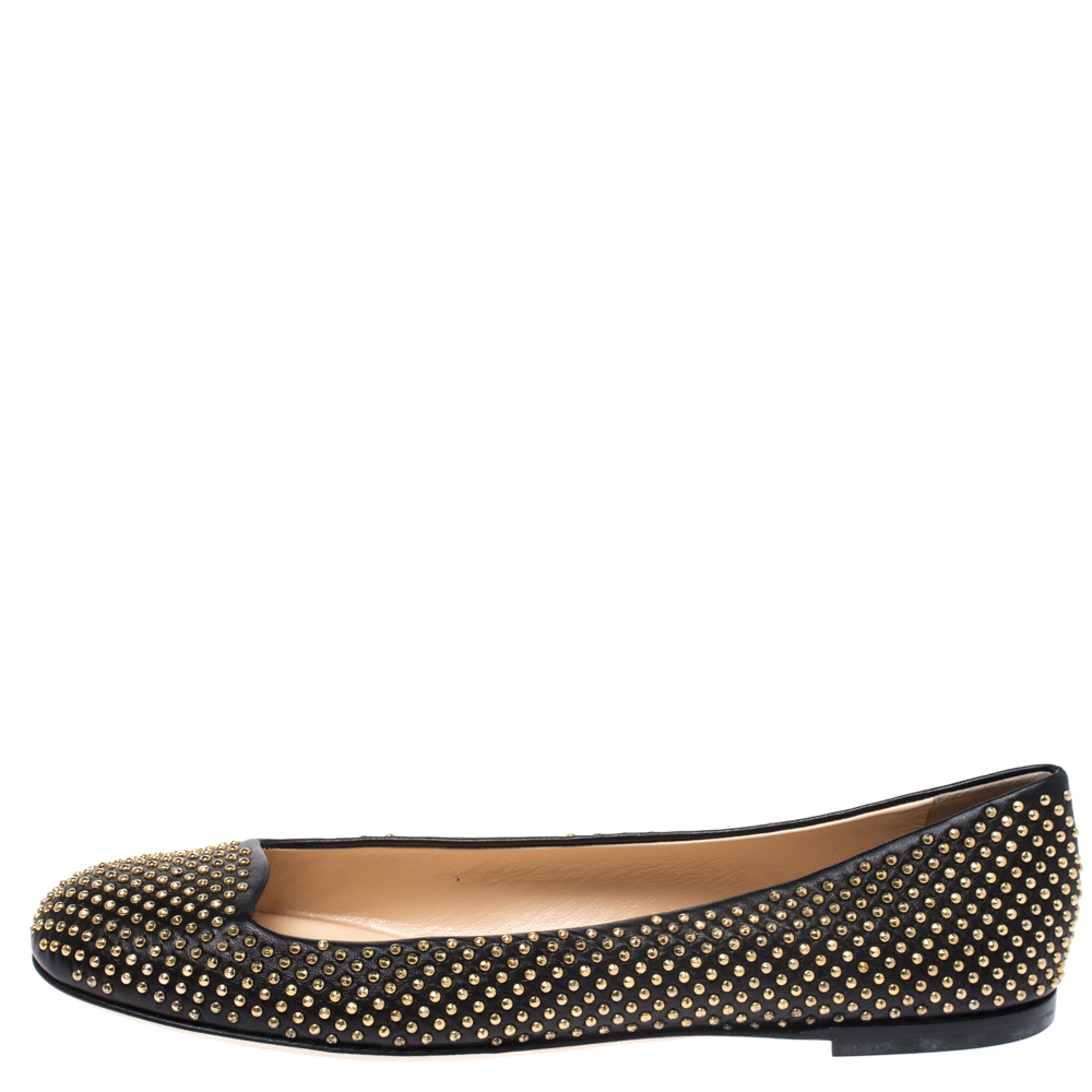 

Giuseppe Zanotti Black Leather Studded Ballet Flats Size