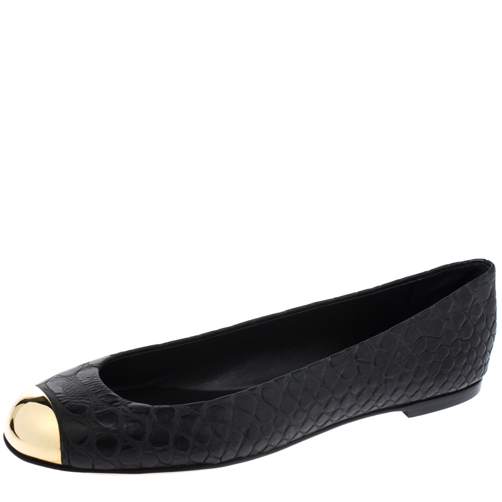 Pre Owned Giuseppe Zanotti Black Python Embossed Leather Malika Ballet Flats Size 38