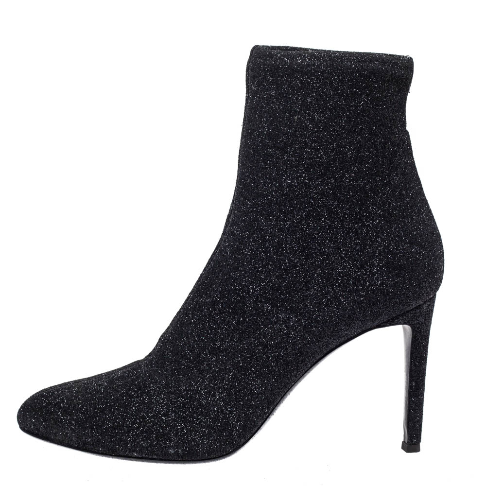 

Giuseppe Zanotti Black Glitter Stretch Fabric Pointed Toe Ankle Boots Size