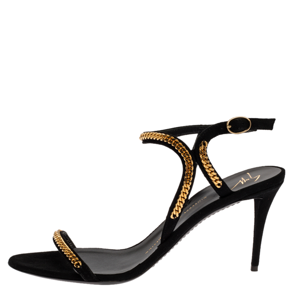 

Giuseppe Zanotti Black Suede Coline Chain Link Sandals Size