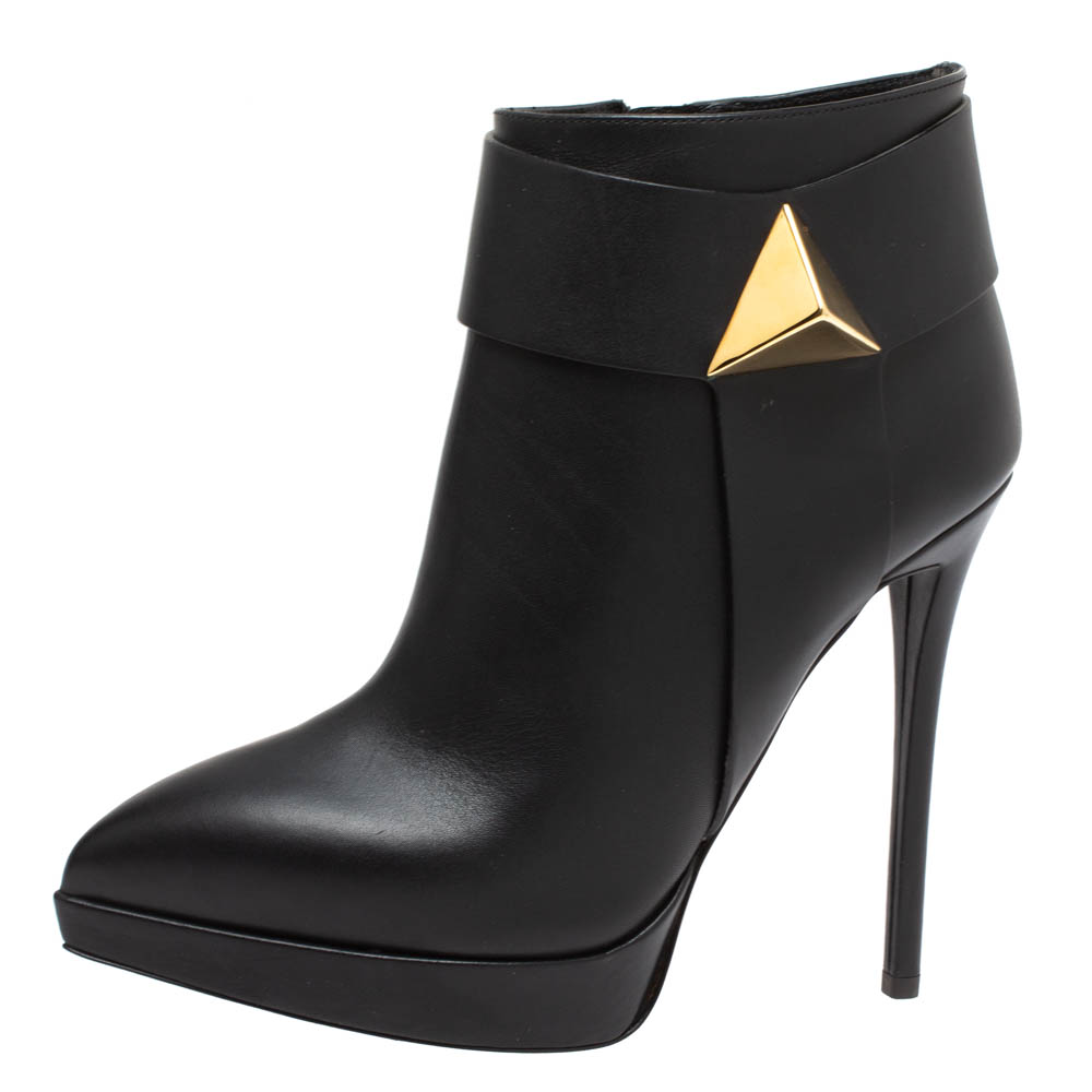 

Giuseppe Zanotti Black Leather Emi Birel Ankle Boots Size