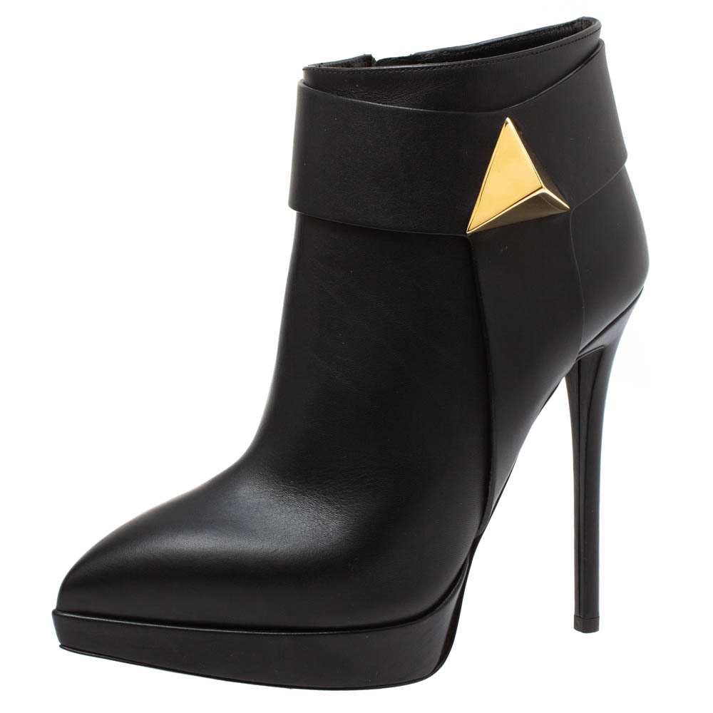 Pre-owned Giuseppe Zanotti Black Leather Emi Birel Ankle Boots Size 36