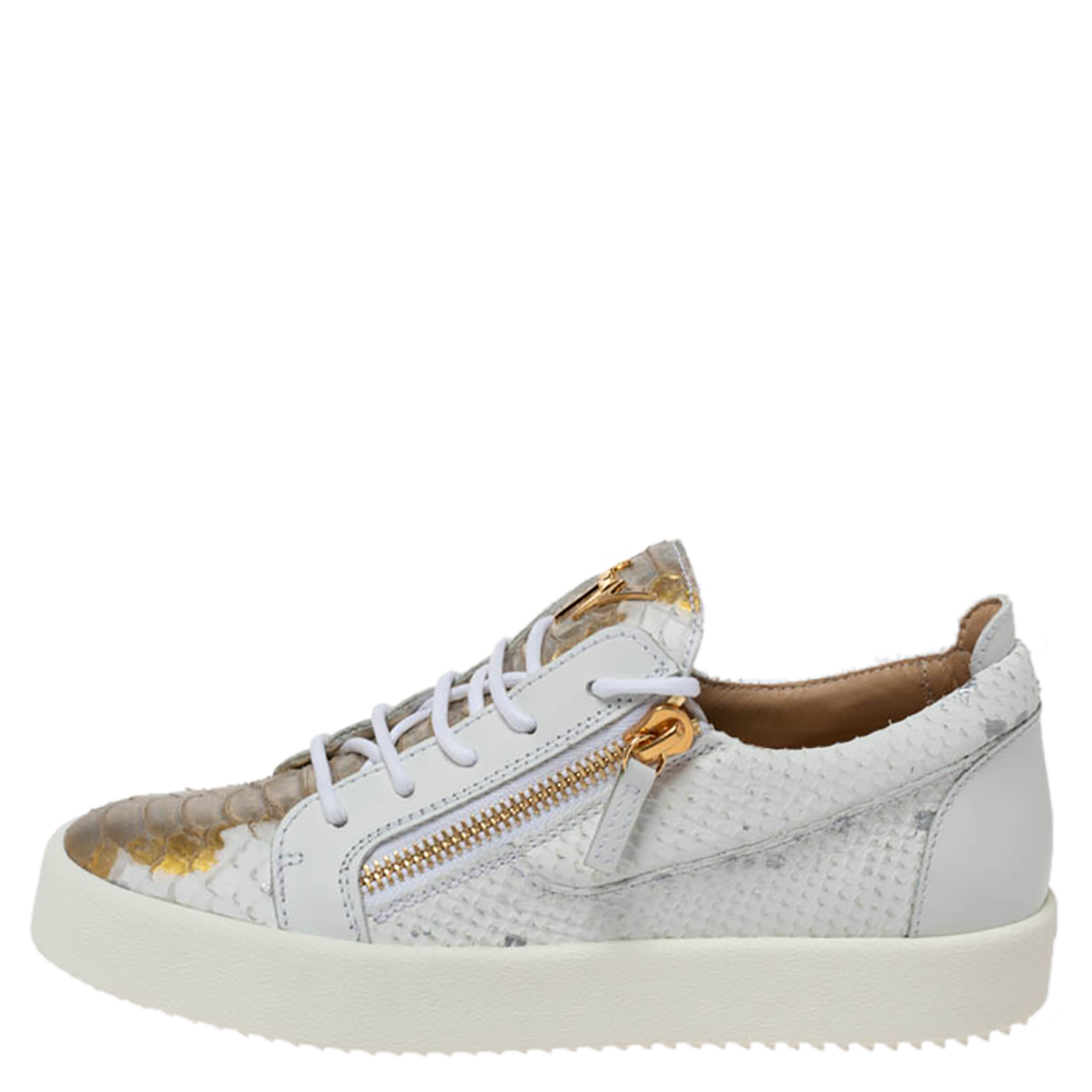 

Giuseppe Zanotti White/Gold Python Embossed Leather Dona Low Top Sneakers Size