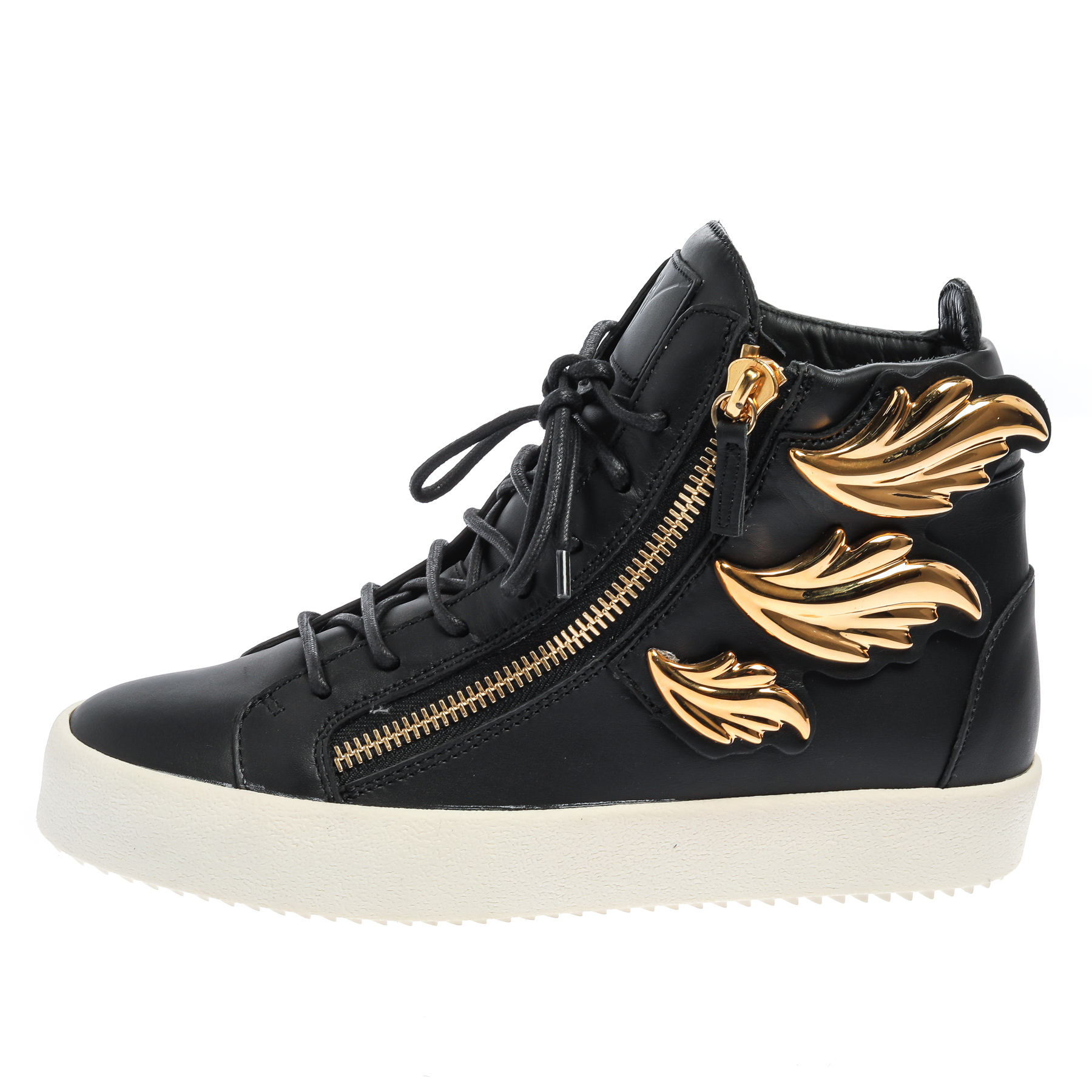 

Giuseppe Zanotti Black Leather Wings High Top Sneakers Size