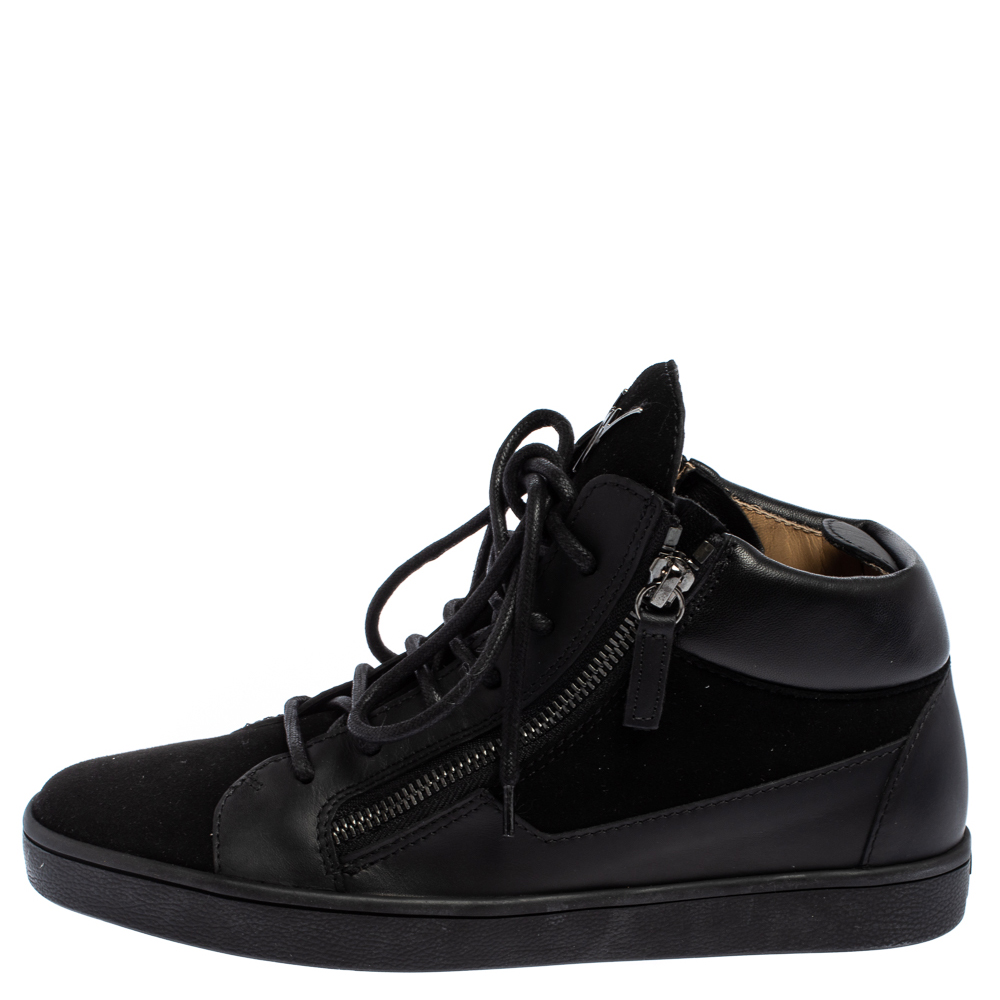 

Giuseppe Zanotti Black Leather And Suede Nero Breck High Top Sneakers Size