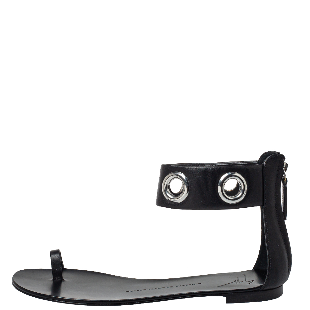 

Giuseppe Zanotti Black Leather Ankle Strap Sandals Size