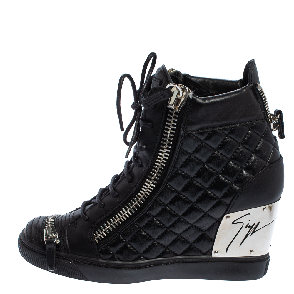 

Giuseppe Zanotti Black Quilted Leather Lorenz Wedge Sneakers Size