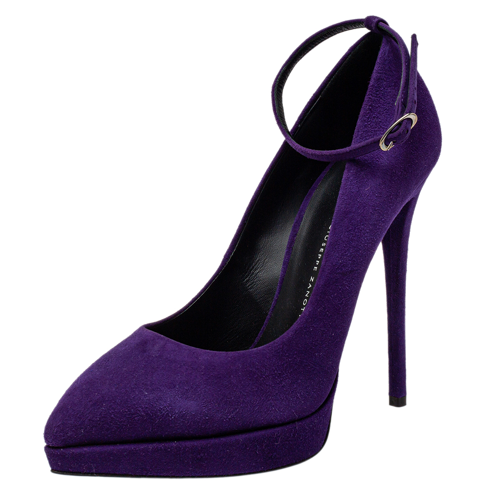 Pre Owned Giuseppe Zanotti Purple Suede Ankle Strap Pumps Size 39
